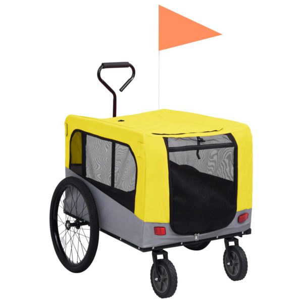 Sykkeltilhenger og joggevogn for kjæledyr 2-i-1 gul og grå
