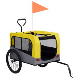 Sykkeltilhenger og joggevogn for kjæledyr 2-i-1 gul og grå