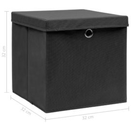 Oppbevaringsbokser med lokk 4 stk svart 32x32x32 cm stoff