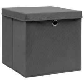 Oppbevaringsbokser med lokk 4 stk grå 32x32x32 cm stoff