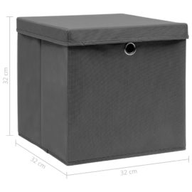 Oppbevaringsbokser med lokk 4 stk grå 32x32x32 cm stoff
