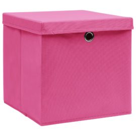 Oppbevaringsbokser med lokk 4 stk rosa 32x32x32 cm stoff