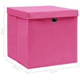 Oppbevaringsbokser med lokk 4 stk rosa 32x32x32 cm stoff