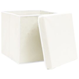 Oppbevaringsbokser med lokk 4 stk hvit 32x32x32 cm stoff