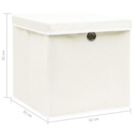 Oppbevaringsbokser med lokk 4 stk hvit 32x32x32 cm stoff