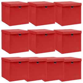 Oppbevaringsbokser med lokk 10 stk rød 32x32x32 cm stoff