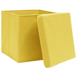 Oppbevaringsbokser med lokk 10 stk gul 32x32x32 cm stoff