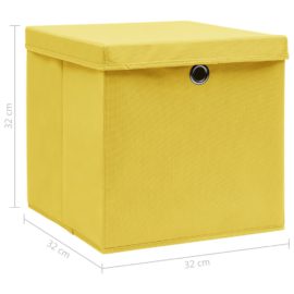 Oppbevaringsbokser med lokk 10 stk gul 32x32x32 cm stoff