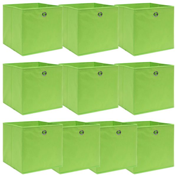 Oppbevaringsbokser 10 stk grønn 32x32x32 cm stoff