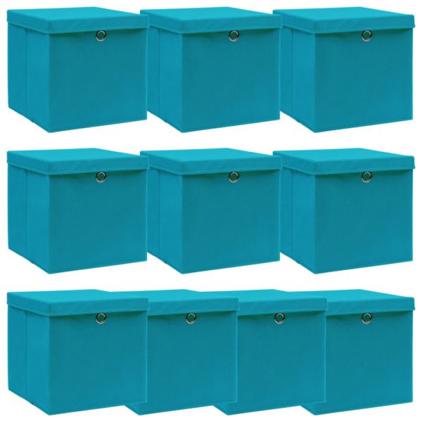 Oppbevaringsbokser med lokk 10 stk babyblå 32x32x32 cm stoff