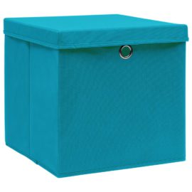 Oppbevaringsbokser med lokk 10 stk babyblå 32x32x32 cm stoff
