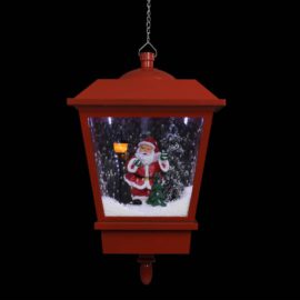 Hengende julelampe med LED-lys og julenisse rød 27x27x45 cm