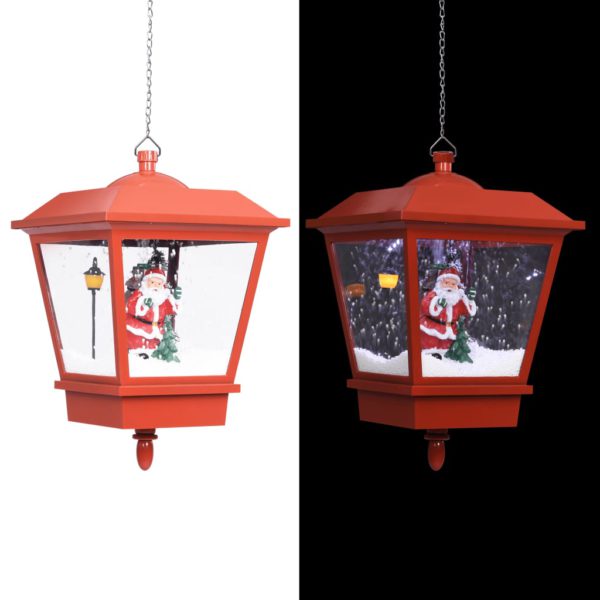 Hengende julelampe med LED-lys og julenisse rød 27x27x45 cm