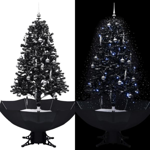 Kunstig juletre med snø og paraplyfot svart 170 cm PVC