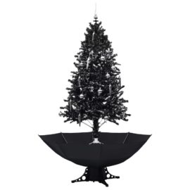 Kunstig juletre med snø og paraplyfot svart 190 cm PVC