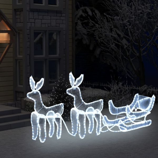 Julelysdekorasjon 2 reinsdyr og slede med netting 648 lysdioder