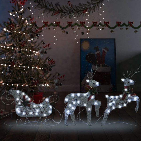 Reinsdyr og slede julepynt 60 lysdioder utendørs sølv