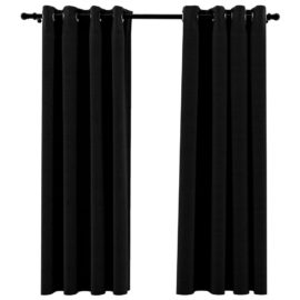 Lystette gardiner maljer og lin-design 2 stk svart 140×175 cm