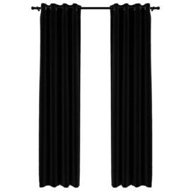 Lystette gardiner maljer og lin-design 2 stk svart 140×225 cm