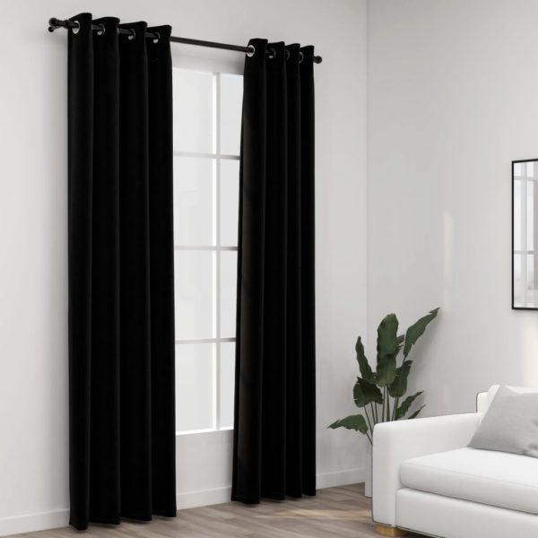 Lystette gardiner maljer og lin-design 2 stk svart 140×245 cm