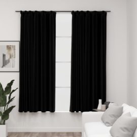 Lystette gardiner kroker og lin-design 2 stk svart 140×175 cm