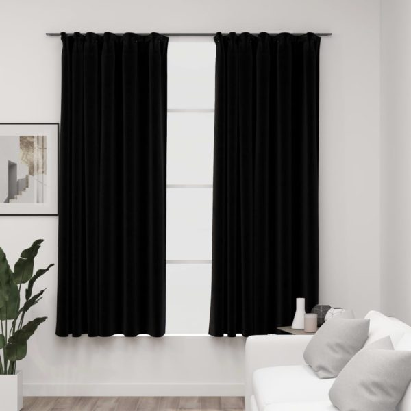 Lystette gardiner kroker og lin-design 2 stk svart 140×175 cm