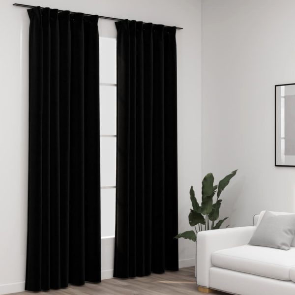 Lystette gardiner kroker og lin-design 2 stk svart 140×225 cm