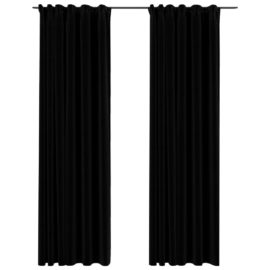Lystette gardiner kroker og lin-design 2 stk svart 140×245 cm