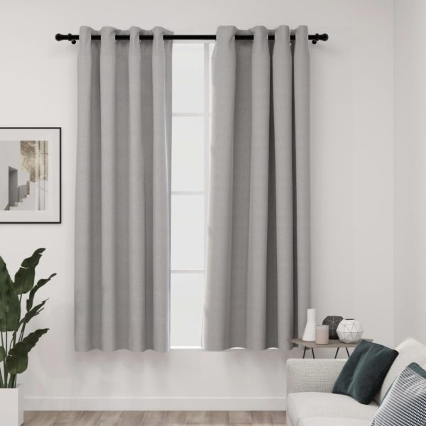 Lystette gardiner med maljer og lin-design 2 stk grå 140×175 cm