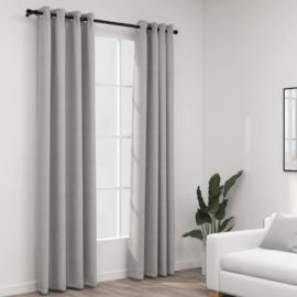 Lystette gardiner med maljer og lin-design 2 stk grå 140×245 cm