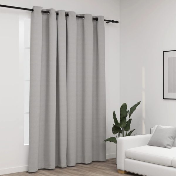 Lystette gardiner med maljer og lin-design grå 290×245 cm
