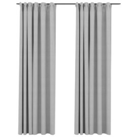 Lystette gardiner med kroker og lin-design 2 stk grå 140×225 cm
