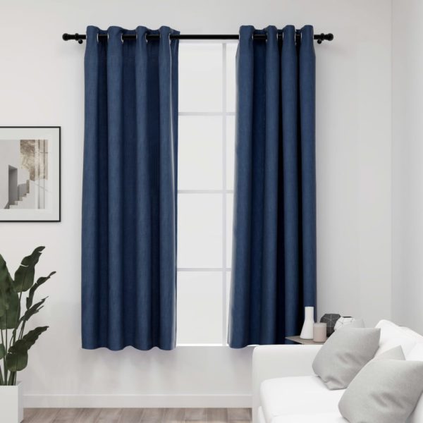 Lystette gardiner maljer og lin-design 2 stk blå 140×175 cm