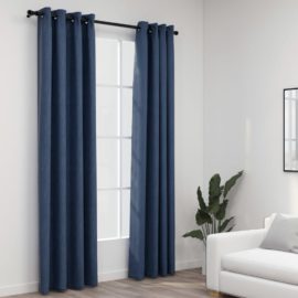 Lystette gardiner maljer og lin-design 2 stk blå 140×225 cm