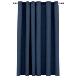 Lystette gardiner med maljer og lin-design blå 290×245 cm