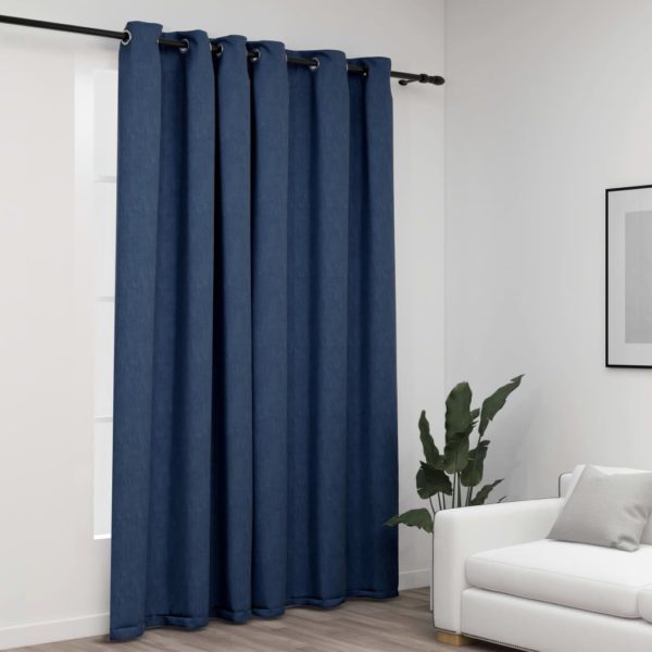 Lystette gardiner med maljer og lin-design blå 290×245 cm