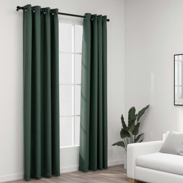 Lystette gardiner maljer og lin-design 2 stk grønn 140×225 cm