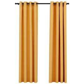 Lystette gardiner med maljer og lin-design 2 stk gul 140×225 cm