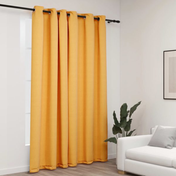 Lystett gardin med maljer og lin-design gul 290×245 cm