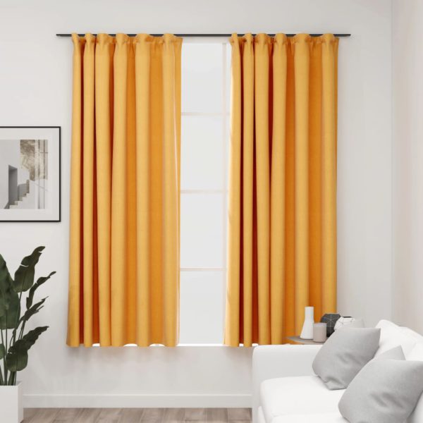 Lystette gardiner med kroker og lin-design 2 stk gul 140×175 cm