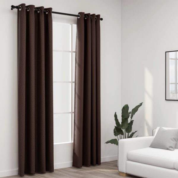 Lystette gardiner maljer og lin-design 2 stk gråbrun 140×225 cm