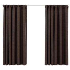 Lystette gardiner kroker og lin-design 2 stk gråbrun 140×175 cm