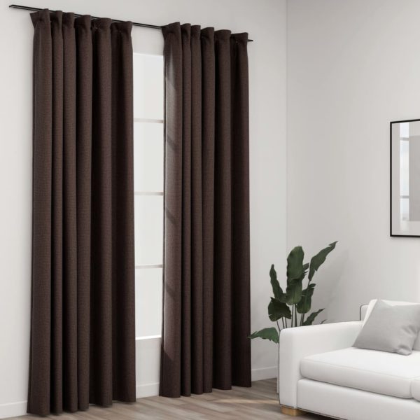 Lystette gardiner kroker og lin-design 2 stk gråbrun 140×245 cm