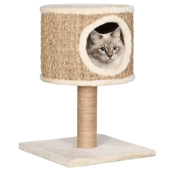 Kattetre med kattehus og klorestolpe 52 cm sjøgress