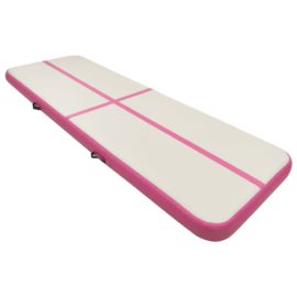 Oppblåsbar gymnastikkmatte med pumpe 400x100x15 cm PVC rosa