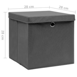 Oppbevaringsbokser med deksler 4 stk 28x28x28 cm grå