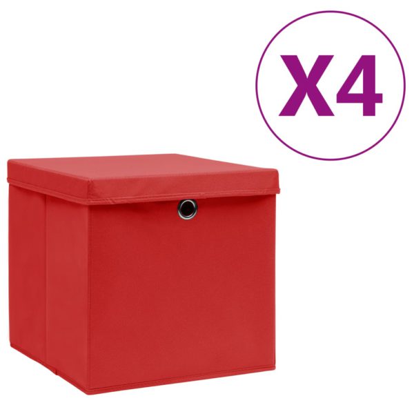 Oppbevaringsbokser med deksler 4 stk 28x28x28 cm rød