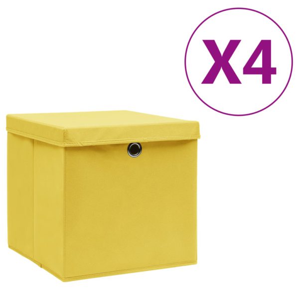 Oppbevaringsbokser med deksler 4 stk 28x28x28 cm gul