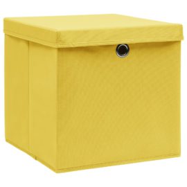 Oppbevaringsbokser med deksler 4 stk 28x28x28 cm gul