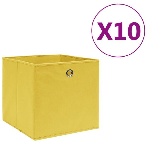 Oppbevaringsbokser 10 stk uvevd stoff 28x28x28 cm gul